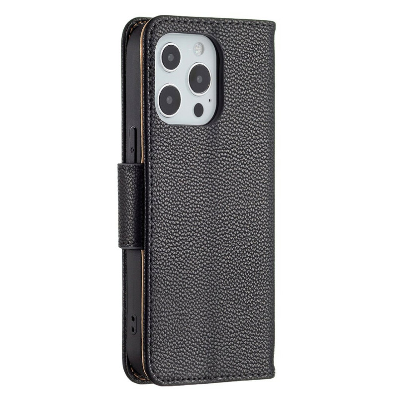 Case for iPhone 13 Pro Leather Effect Lychee Colored with strap