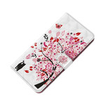 Case for iPhone 13 Pro Max Pink Tree and Black Cat