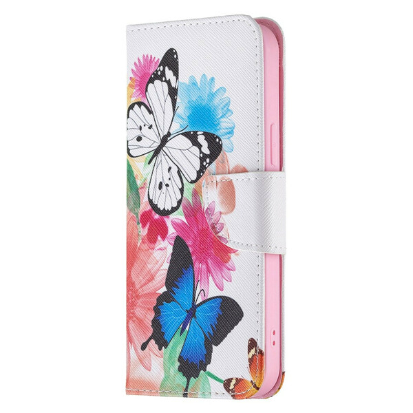 Cover Case iPhone 13 Pro Max Painted Butterflies and Flowers