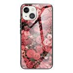 Case iPhone 13 Tempered Glass Pink Flowers