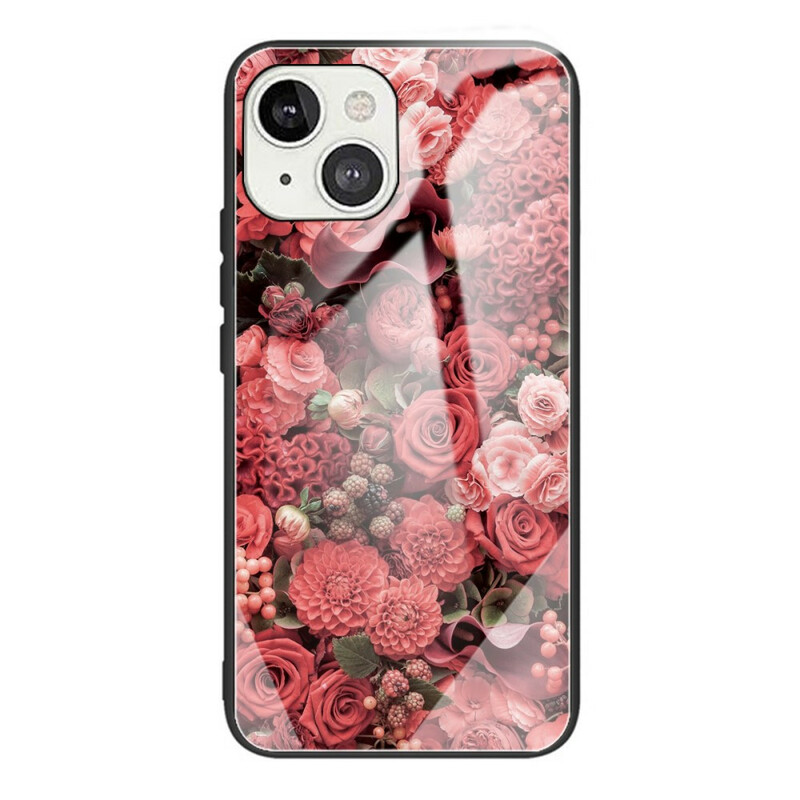 Case iPhone 13 Tempered Glass Pink Flowers