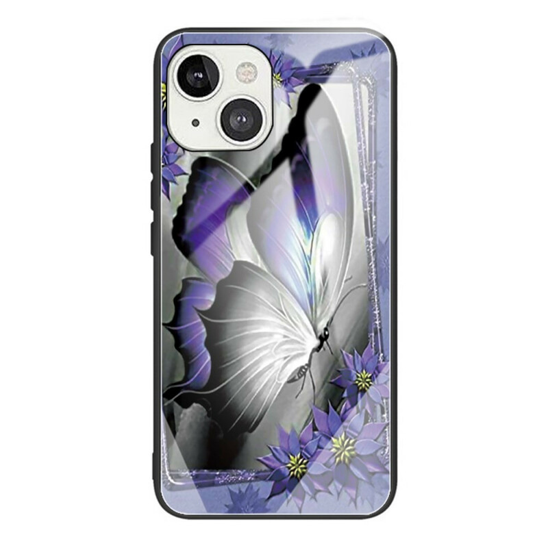 Case iPhone 13 Tempered Glass Butterfly Purple