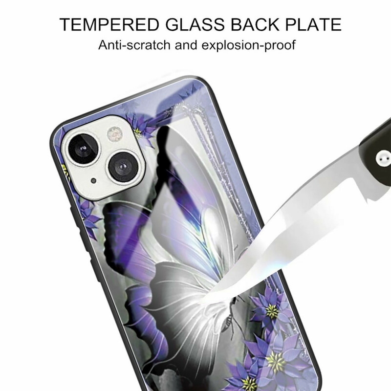Case iPhone 13 Tempered Glass Butterfly Purple