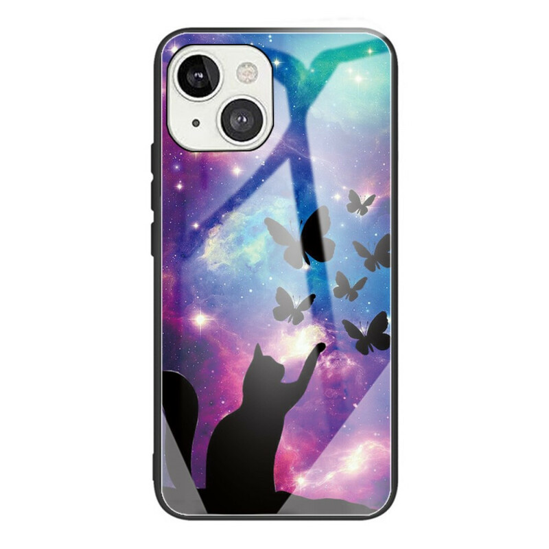 Case iPhone 13 Tempered Glass Cat and Butterflies In Space