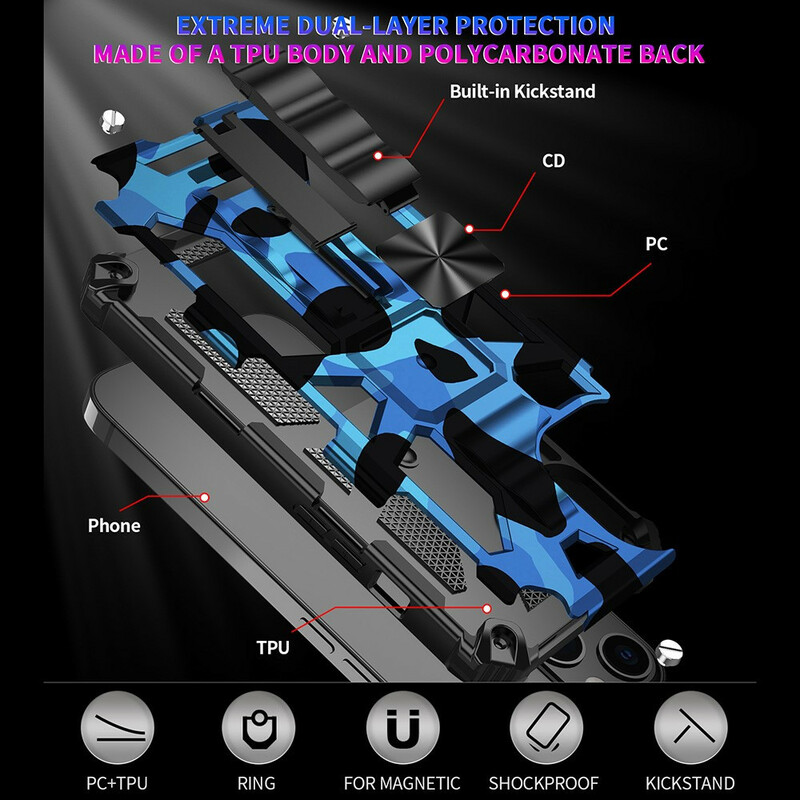 Case iPhone 13 Pro Max Camouflage Support Amovible
