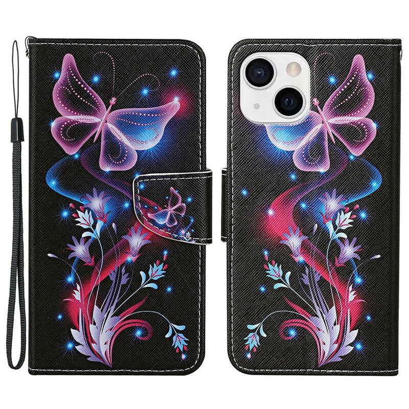 Case iPhone 13 Butterflies and Lanyard