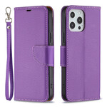Case for iPhone 13 Pro Max Leather Effect Lychee Colored with Strap