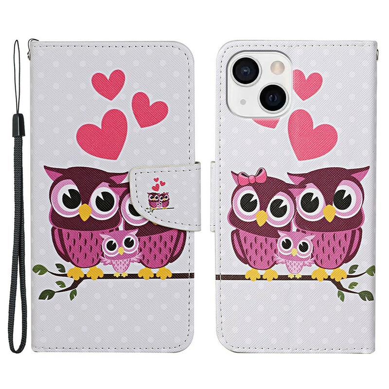 Case for iPhone 13 Owl Family with Lanyard