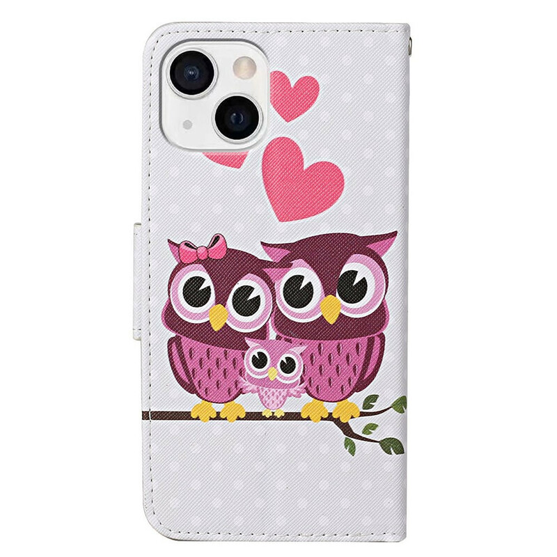 Case for iPhone 13 Owl Family with Lanyard