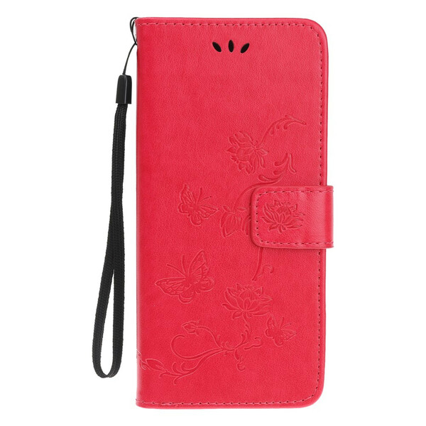 Case iPhone 13 Butterflies and Flowers with Lanyard