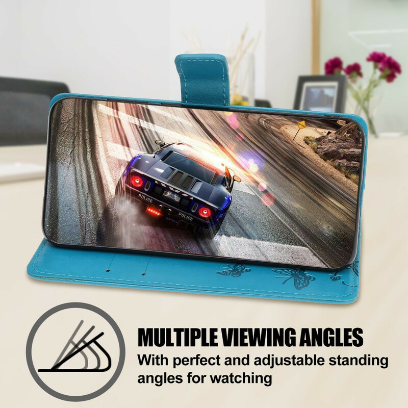 Case iPhone 13 Butterflies and Flowers with Lanyard