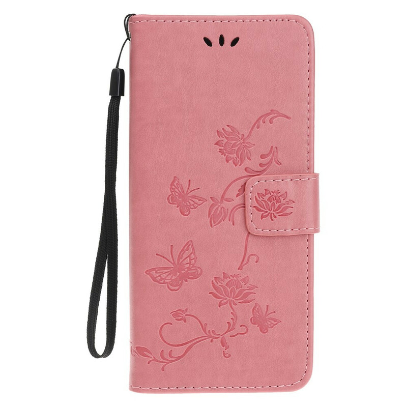 Case iPhone 13 Butterflies and Flowers with Lanyard