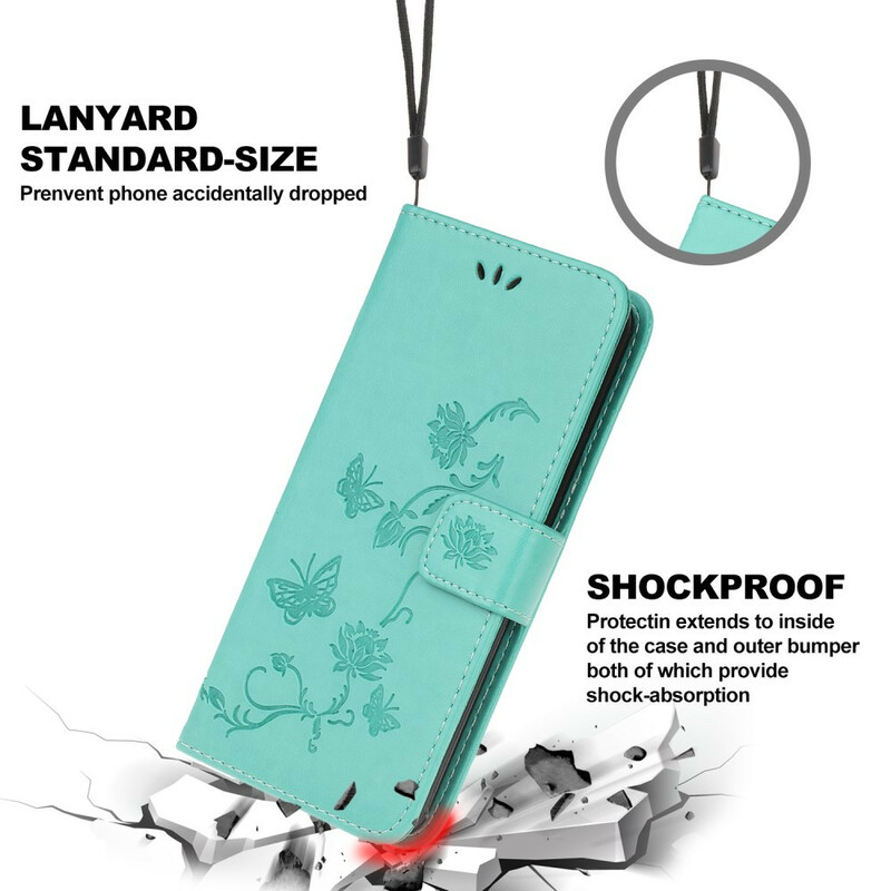 Case iPhone 13 Butterflies and Flowers with Lanyard