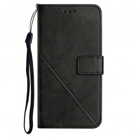 Leather Case for iPhone 13 Geometric Style with Lanyard