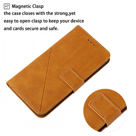 Leather Case for iPhone 13 Geometric Style with Lanyard