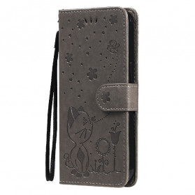 Case for iPhone 13 Cat and Bee with Lanyard