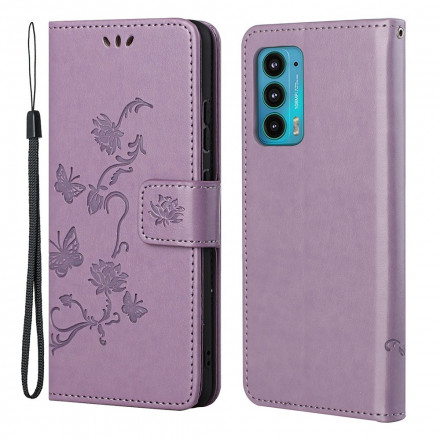 Case Motorola Edge 20 Butterflies and Flowers with Lanyard