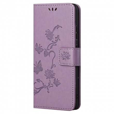 Case Motorola Edge 20 Butterflies and Flowers with Lanyard