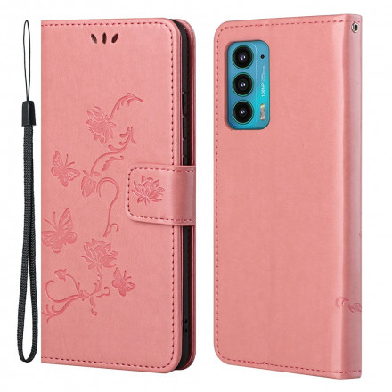 Case Motorola Edge 20 Butterflies and Flowers with Lanyard