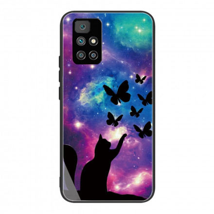 Xiaomi Redmi 10 Tempered Glass Case Cat and Butterflies In Space