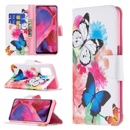 Case Oppo A54 5G / A74 5G Painted Butterflies and Flowers