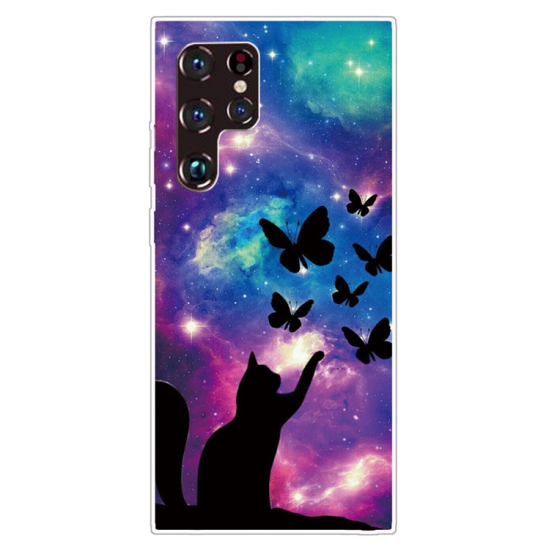 Samsung Galaxy S22 Ultra 5G Case Cat and Butterflies In Space