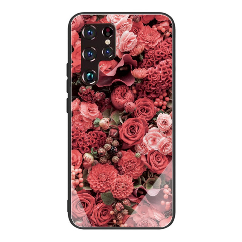 Samsung Galaxy S22 Ultra 5G Hard Glass Case Pink Flowers