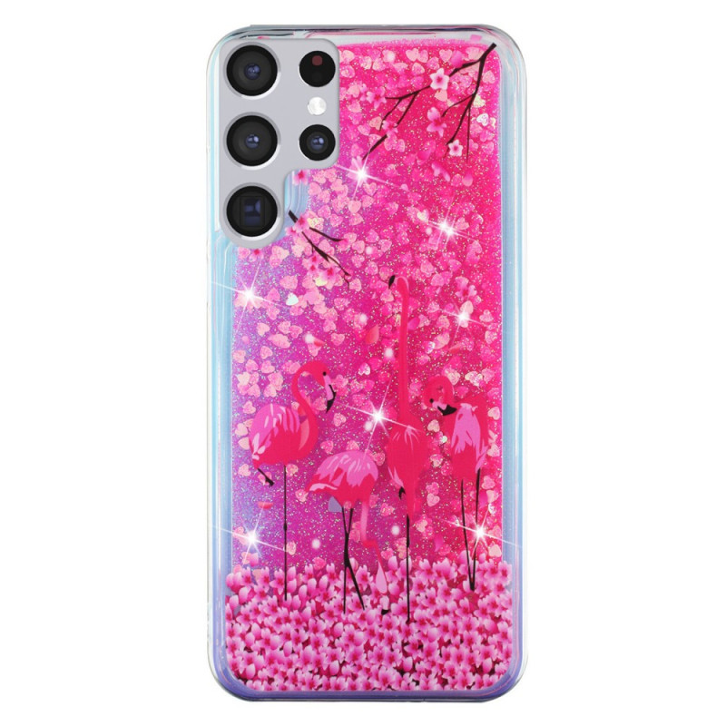 Samsung Galaxy S22 Ultra 5G Glitter Pink Flamingos Case