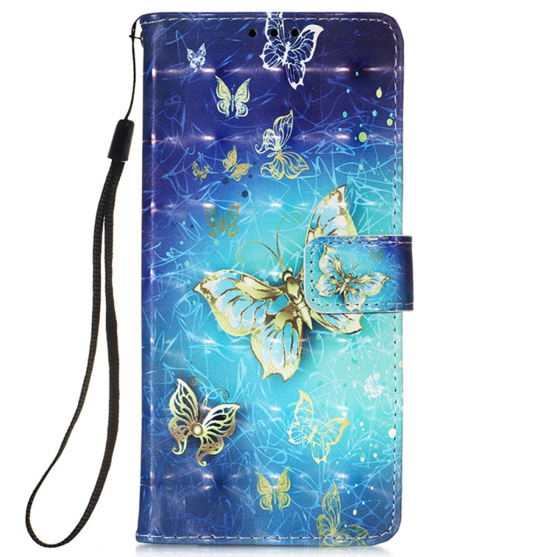 Samsung Galaxy S22 Ultra 5G Gold Butterflies Lanyard Case