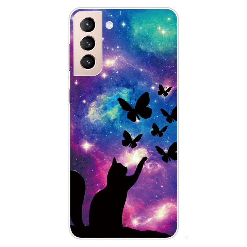 Samsung Galaxy S22 5G Case Cat and Butterflies In Space