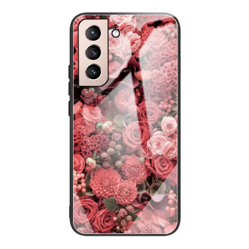 Samsung Galaxy S22 5G Tempered Glass Case Pink Flowers