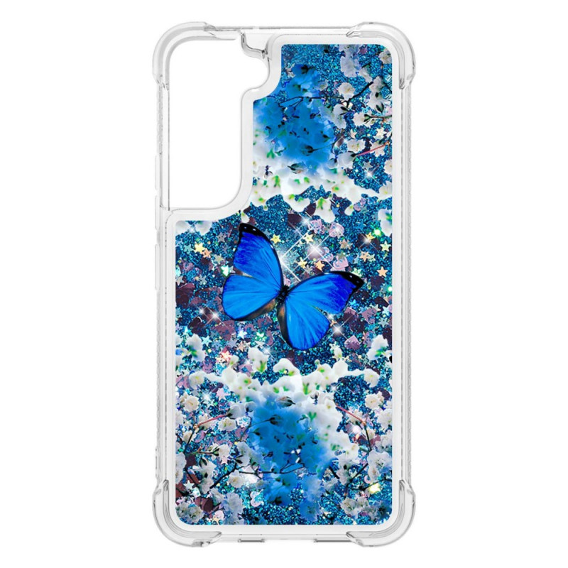 Samsung Galaxy S22 5G Case Blue Butterflies Glitter