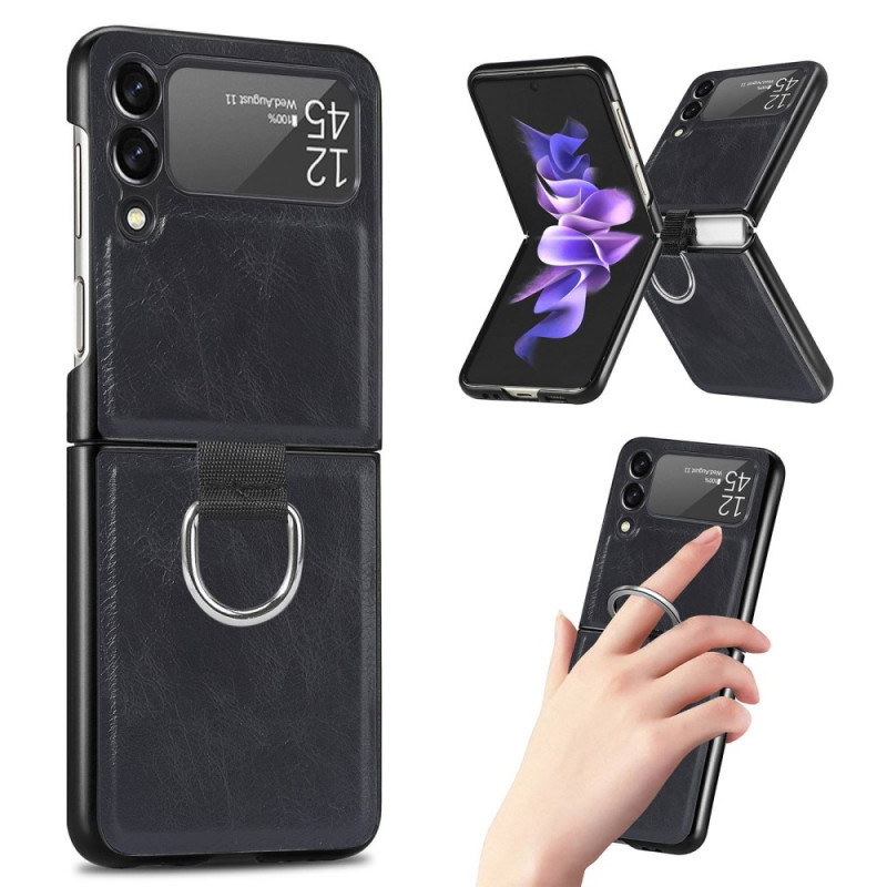 Leather Case With Ring For Samsung Galaxy Z Flip 3 5G