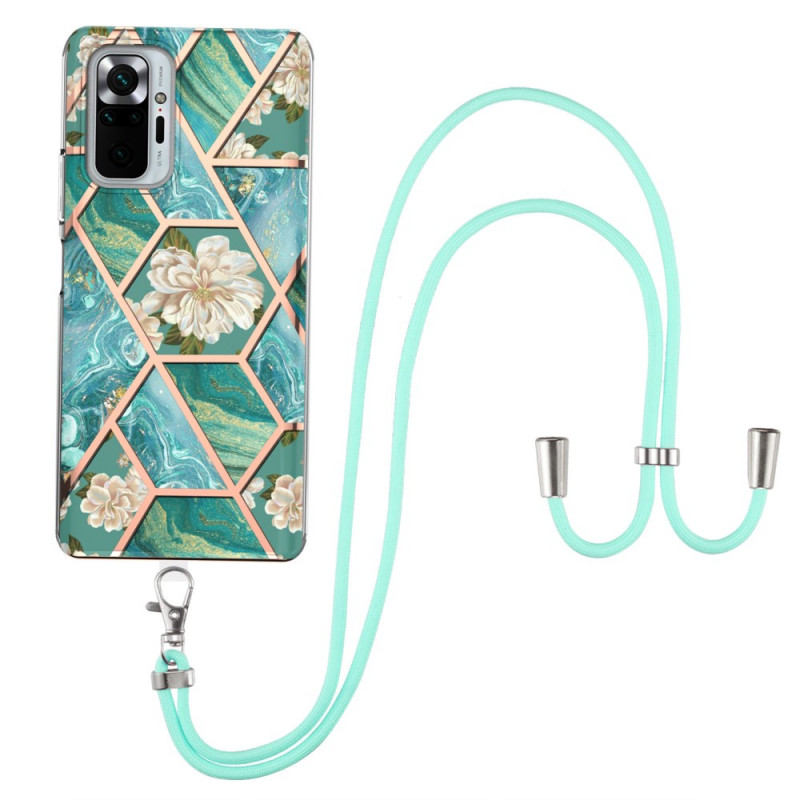 Coque Xiaomi Redmi Note 10 Pro à Cordon Marbre Motif Floral