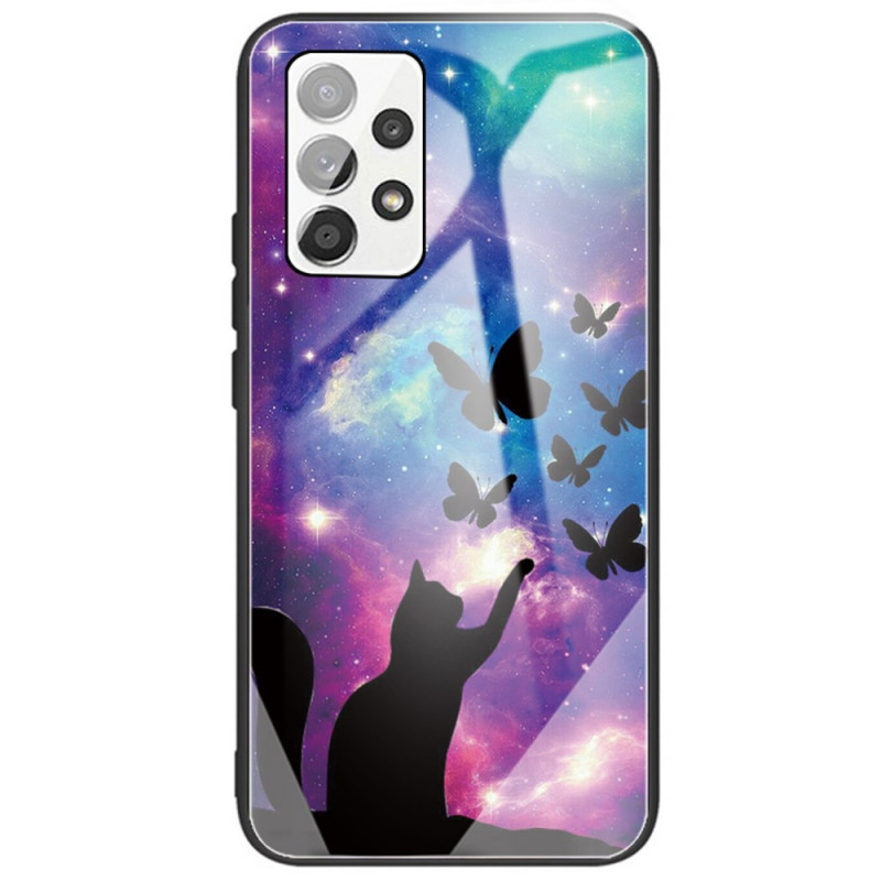 Samsung Galaxy A53 5G Tempered Glass Case Cat and Butterflies In Space