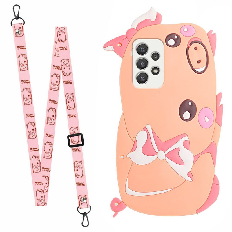 Samsung Galaxy A53 5G Cover 3D Pig with Strap