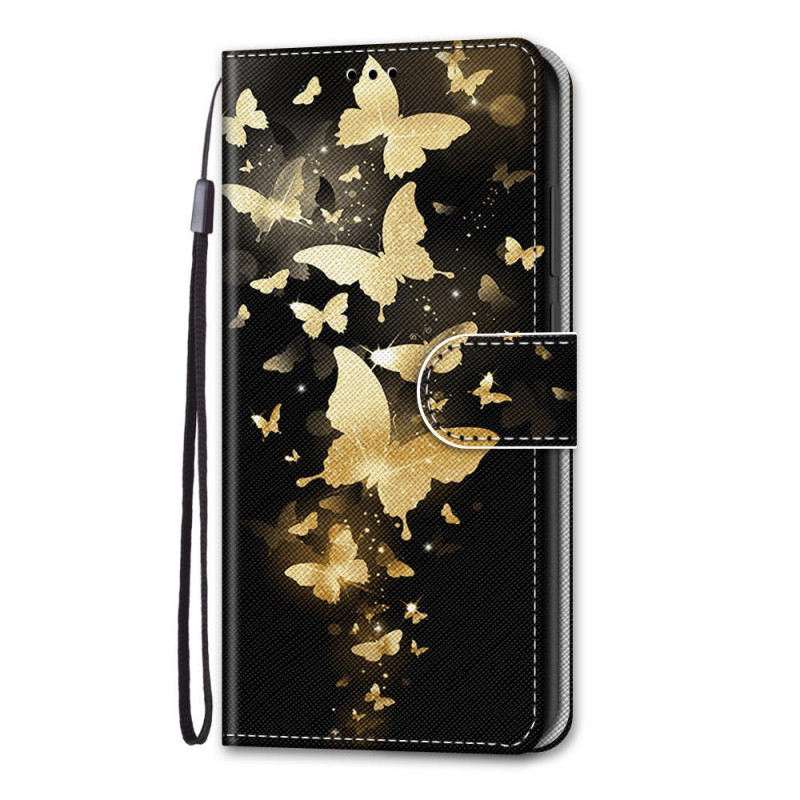 Xiaomi Redmi Note 11 Pro Plus 5G Gold Butterflies Strap Case