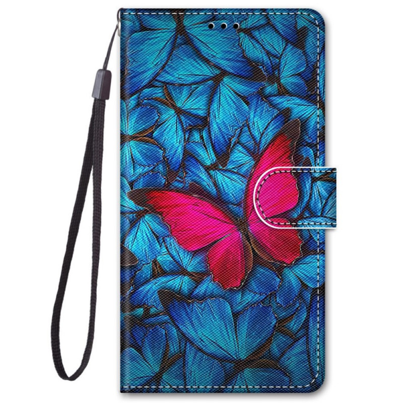 Xiaomi Redmi Note 11 Pro Plus 5G Case Red Butterfly On Blue Background