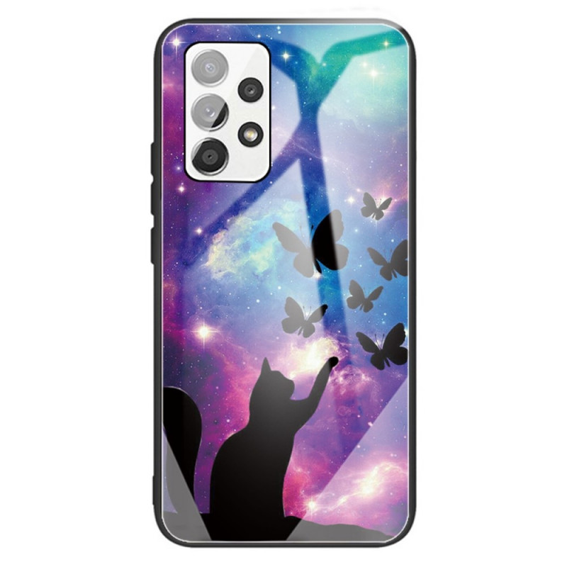 Samsung Galaxy A13 Tempered Glass Case Cat and Butterflies