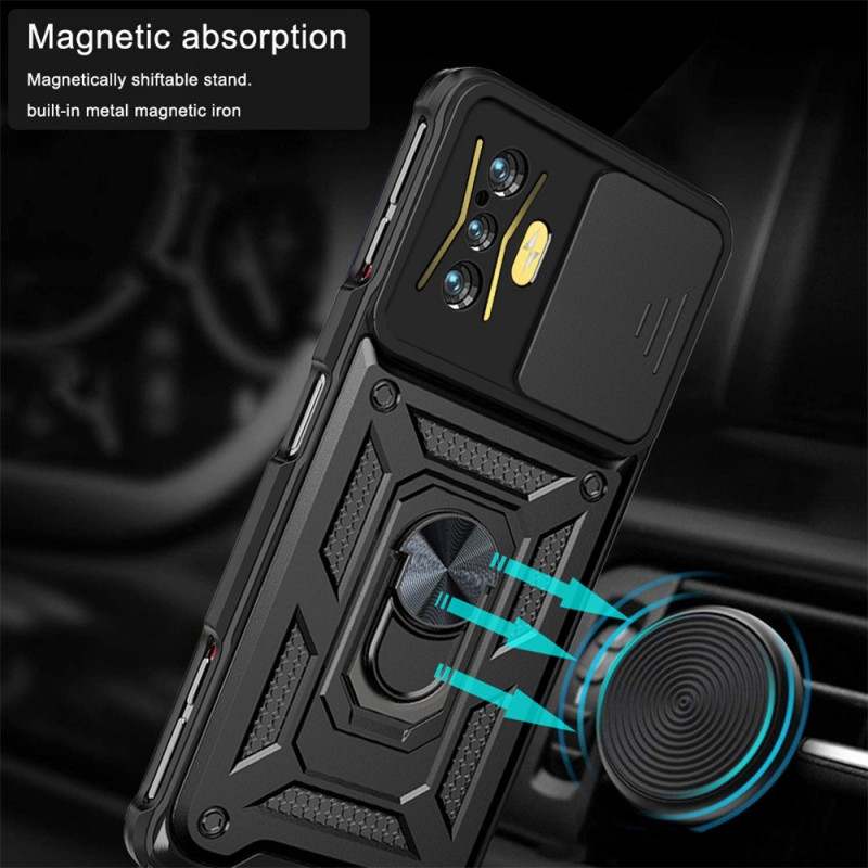 for Xiaomi Redmi Poco F5 5G Phone Case with Glass Screen Protector, 360°  Rotatable Ring Holder Magnetic Kickstand/Stand Silicone TPU Shockproof