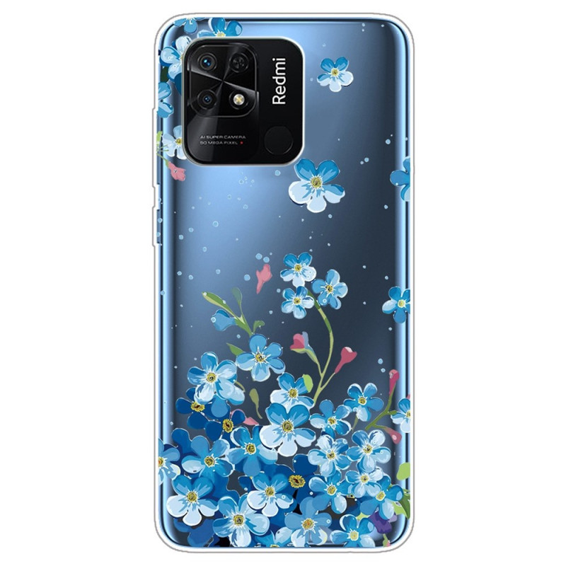 Xiaomi Redmi 10C Transparent Blue Flowers Case