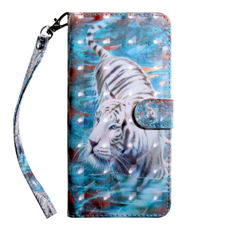 Oppo A94 5G Faux The
ather Tiger Case with Strap