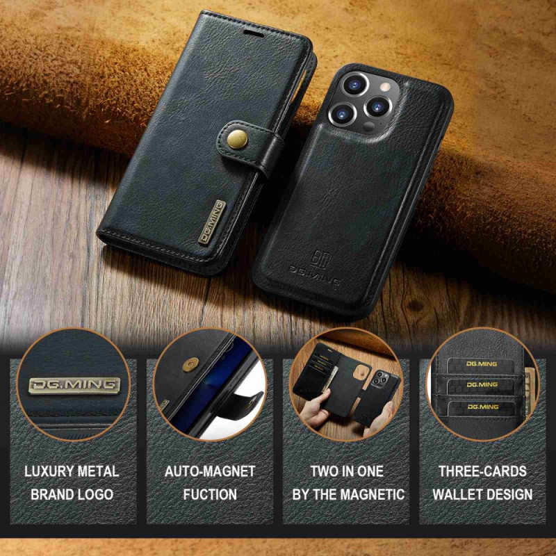 DG.MING iPhone 14 Pro Max Magnetic Detachable Leather Wallet Case Gray