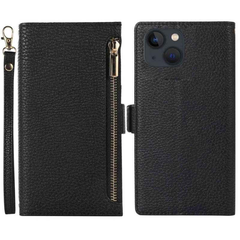 The
ather Case for iPhone 14 Plus Lychee
 with Strap and Zipped Closure