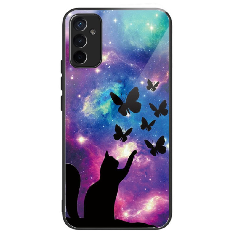 Samsung Galaxy M13 Tempered Glass Case Cat and Butterflies