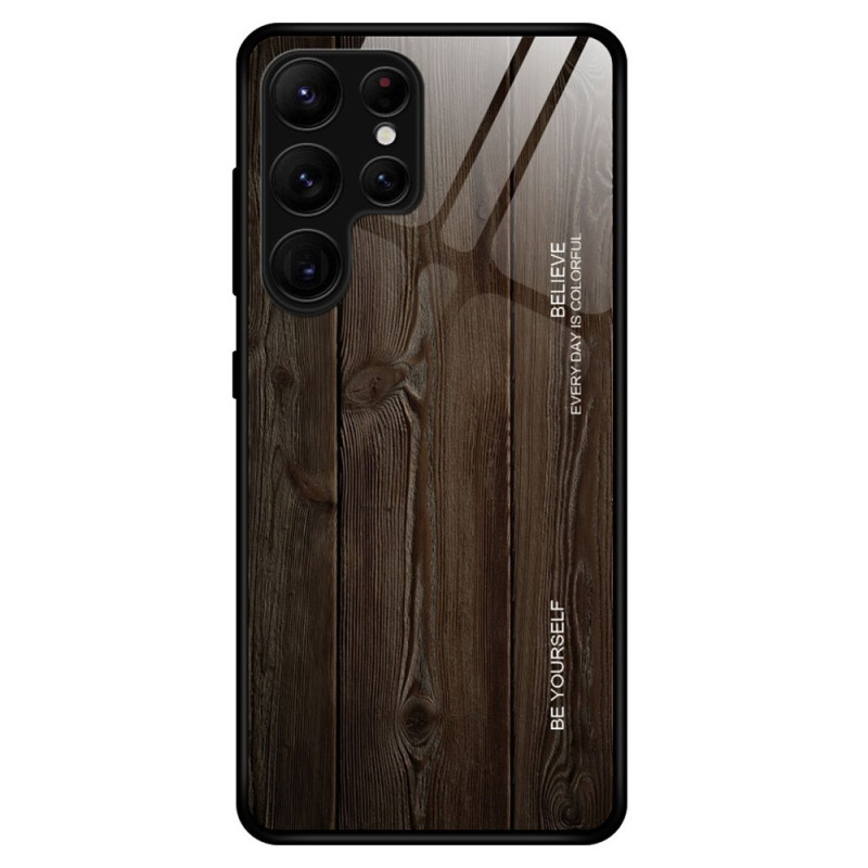 Samsung Galaxy S23 Ultra 5G Tempered Glass Wooden Design Case