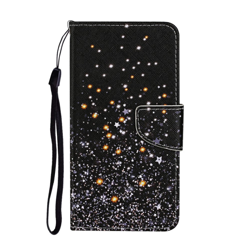 Samsung Galaxy A54 5G Case Black Background with Sequins and Strap