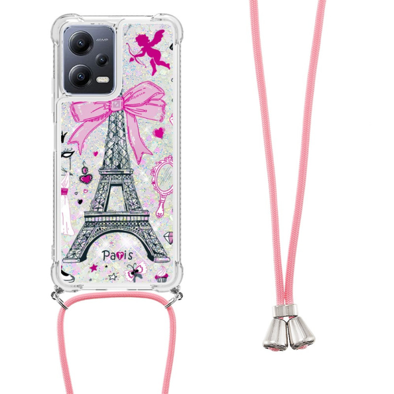Xiaomi Redmi Note 12/Poco X5 5G Case with Eiffel Tower Glitter Drawstring