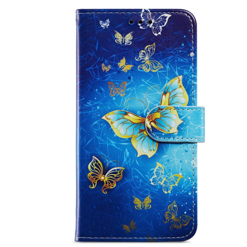 Moto G73 5G Gold Butterflies Strap Case