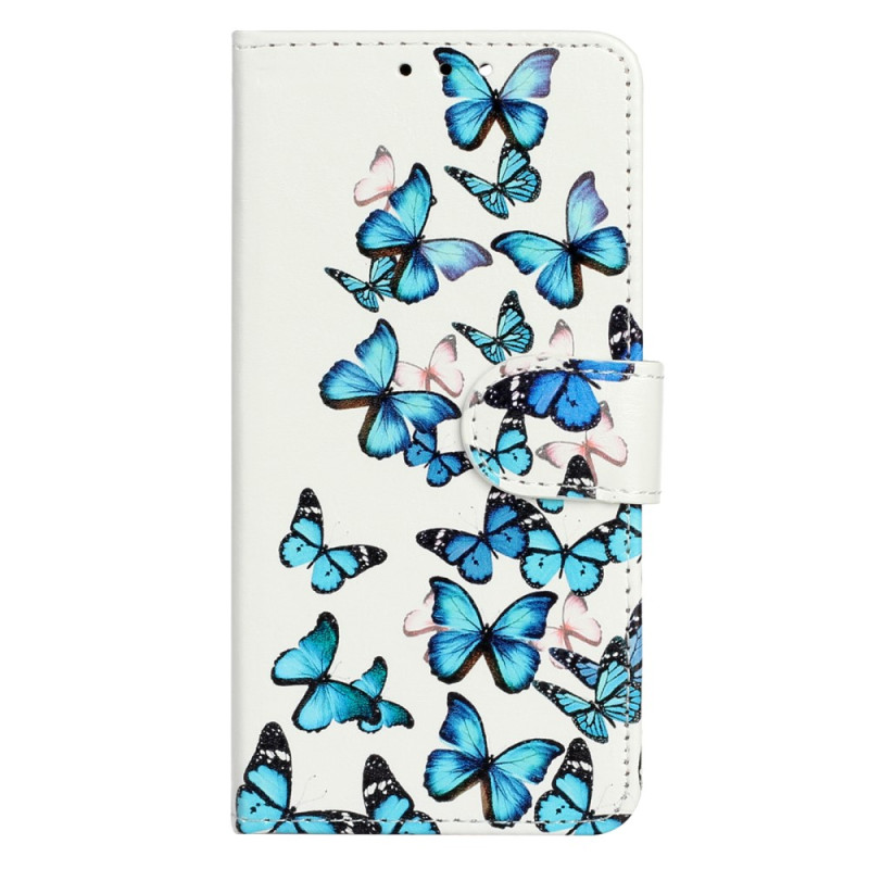 Moto G73 5G Blue Butterflies in Flight Strap Case